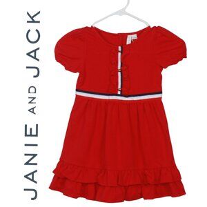 Janie and Jack Red Dress with Ruffle Hem and Gold Buttons Size 4